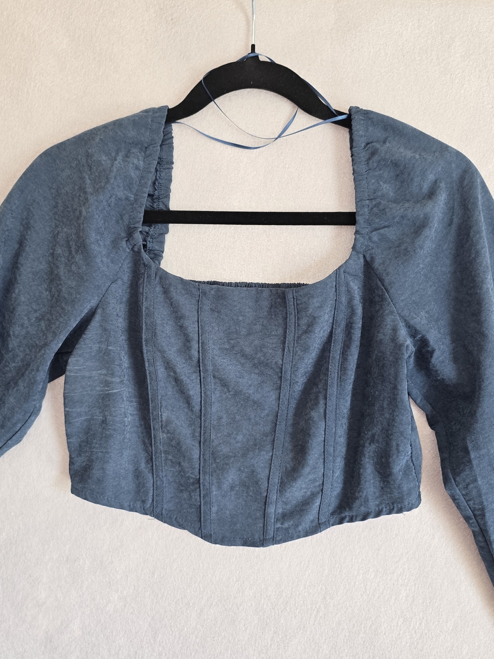 Square Neck Puff Sleeve Crop Top in Slate Blue M Stylish Cute Boho Western